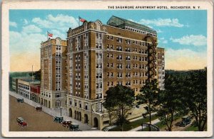 1930s Rochester, New York Postcard The SAGAMORE Apartment Hotel Street View 