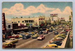 JH5/ Tijuana Mexico Postcard Linen Avenida Revolucion Stores Autos 159