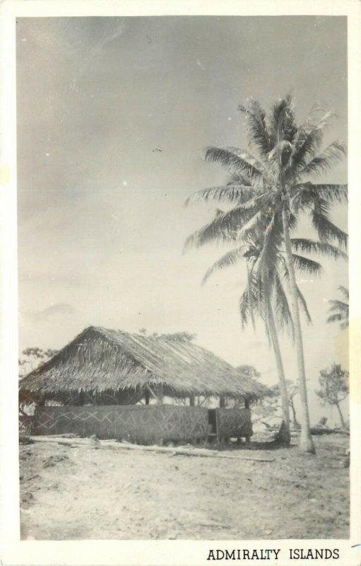 RPPC Postcard; Grass House & Palm Trees, Admiralty Islands Papua New Guinea