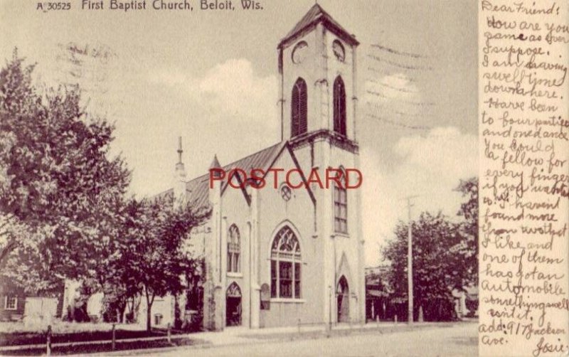 pre-1907 FIRST BAPTIST CHURCH, BELOIT, WIS. 1907