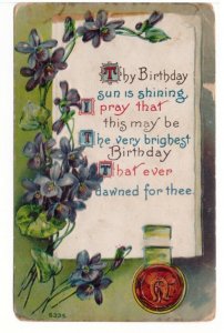 The Very Brightest Birthday, Forget Me Nots, Antique Embossed Greetings Postcard