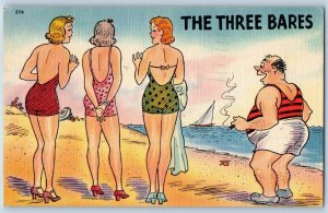 Omaha Nebraska NE Postcard Humor Fat Man Cigar Smoking Seeing Sexy Girls 1944