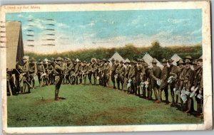 U.S. Army Lined Up for Mess Chow Line c1918 Vintage Postcard F03