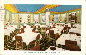 VINTAGE POSTCARD THE DINNER HALL AT HOTEL CHAMPLAIN AT CHICOUTIMI QUEBEC CANADA