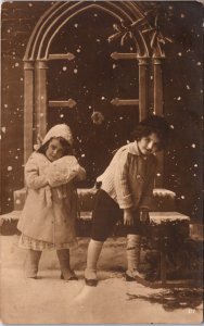 Victorian Girl And Boy Christmas Vintage RPPC C315