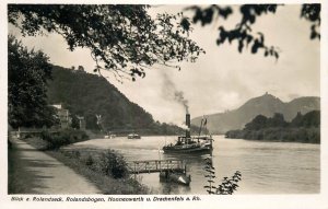 Sailing & navigation themed postcard Rolandseck Drachenfels tugboat ship