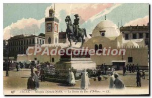 Postcard Old Algiers Mosque Djemaa Djedid Statue Du Duc D'Orleans