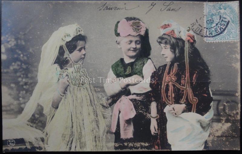 Children Playing at Dressing Up in TURKISH COSTUME Wonderful Postcard c1905 