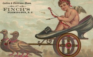 1881 Cupid Cherub Pigeon Pulled Cart Finch's Shoes Trade Card P142