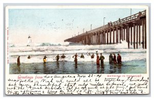 Bathing in the Surf Pier at Long Beach California CA UDB Postcard W12