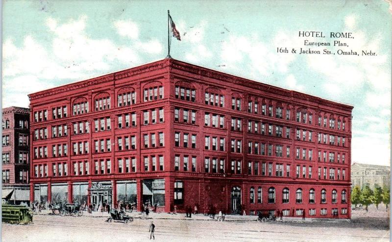 OMAHA, NE  Nebraska    HOTEL  ROME   Street Scene   1908   Postcard