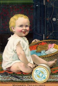 1880's Adorable Baby ONT Clark's Thread Milward's Helix Needles Trade Card P122