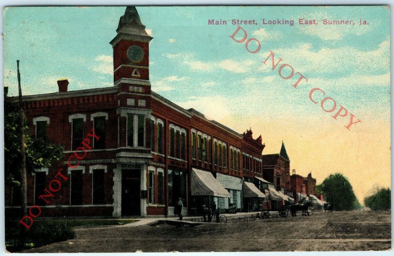 1910s Sumner, IA Main Street Photo Downtown East St Clock Tower SF Cass Iowa A14