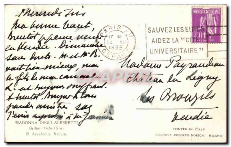 Old Postcard Madonna Degli Alberetti Bellini