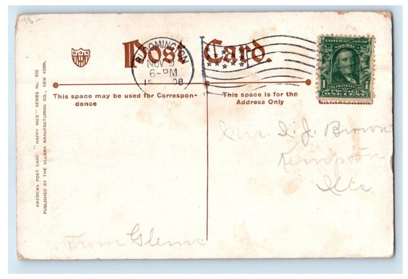 1908 Ullman Rats Mice Mouse Poem Bloomington Illinois IL Antique Postcard