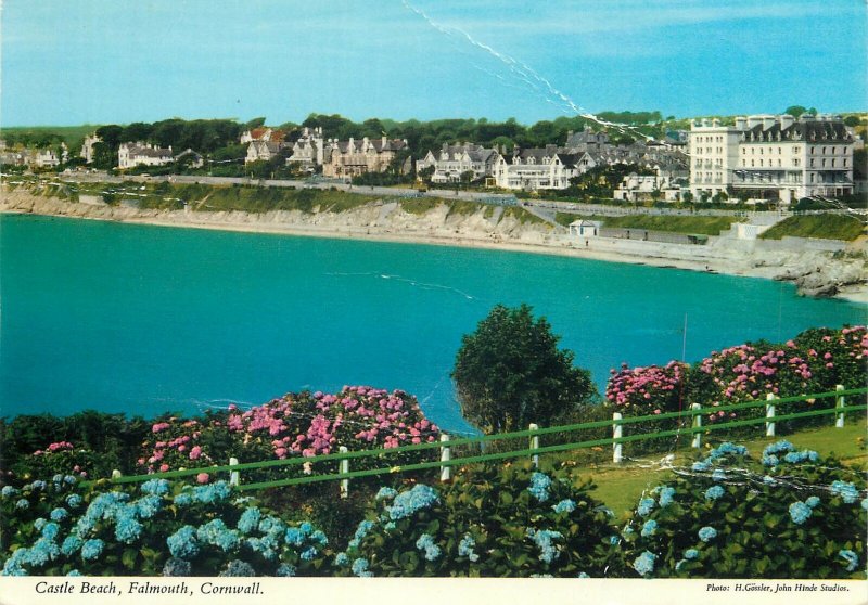 Postcard UK England Cornwall castle beach Falmoth seaside view