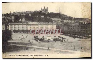 Old Postcard Lyon Place Bellecour and Coteau de Fourviere