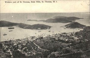 St Thomas Virgin Islands VI Western Part from Hills c1910 Postcard