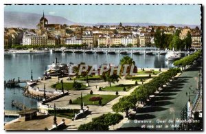 Geneva Switzerland Modern Postcard Quai du Mont Blanc and city views