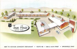 Springfield Ohio 1960s Postcard Town House Motor Lodge Motel