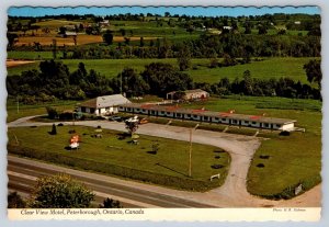 Clear View Motel, Peterborough Ontario, Chrome Aerial View Postcard
