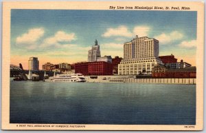 Sky Line From Mississippi River Saint Paul Minnesota MN Steamer Dock Postcard