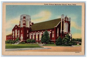 c1940 Austin Avenue Methodist Church Exterior Building Road Waco Texas Postcard