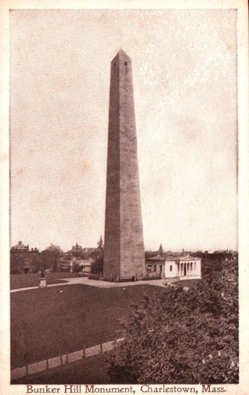 Vintage Postcard Bunker Hill Monument Landmark Charlestown Boston Massachusetts