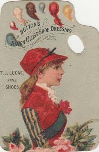 Victorian Die Cut Trade Card - T J Lucas Fine Shoes - Raven Gloss Shoe Polish