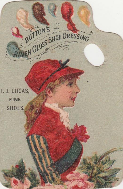 Victorian Die Cut Trade Card - T J Lucas Fine Shoes - Raven Gloss Shoe Polish