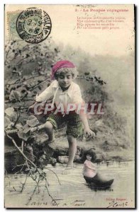 Old Postcard Fancy Doll The doll traveler's boat came along the meadow near a...