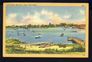 Hyannis, Massachusetts/MA Postcard, Lewis Bay, Sailboats, Cape Cod, 1950!