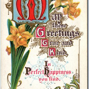 c1910s Beautiful Greetings Perfect Happiness Quality Embossed True and Kind A205