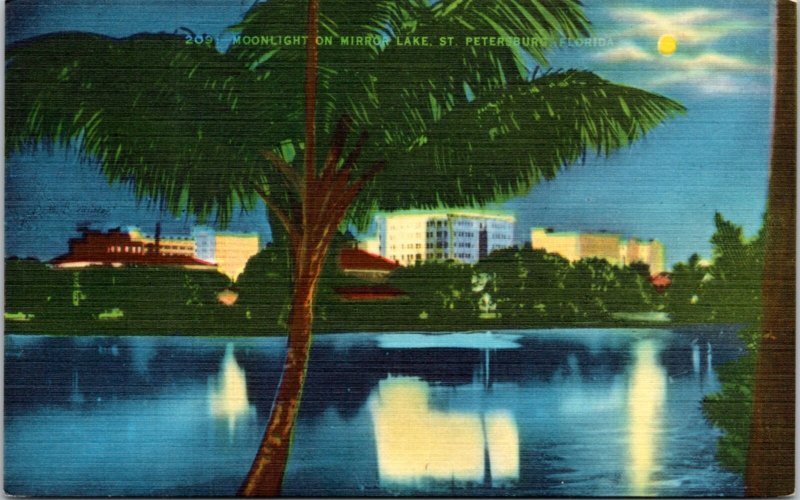 Postcard FL St. Petersburg - Moonlight on Mirror Lake