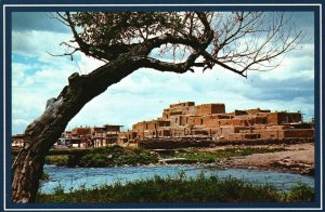 Vintage Postcard Unusual View Beautiful Taos Pueblo Across Creek Taos NM