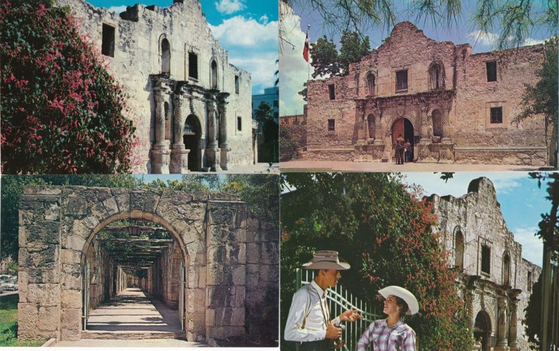 (4 cards) San Antonio TX, Texas - Views and Visitors at The Alamo