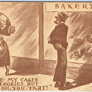 c1910s Nash Art Wife Jealous Man Admires Cookies Cake Bakery Comic Postcard A80