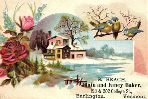 1880s BURLINGTON VERMONT S. BEACH FANCY BAKER VICTORIAN TRADE CARD P145