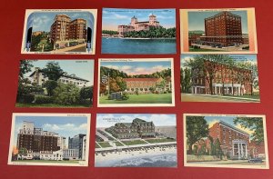 U.S. Hotels, Lot of 9  Different Postcards, Circa 1930's-1940's, Unused