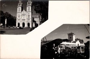 Saigon Vietnam Thanh Market and Notre Dame Cathedral RPPC Postcard F27