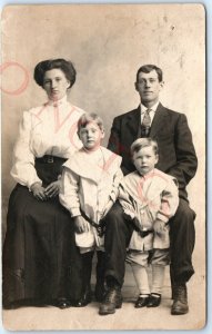 1910 Glendale Iowa Family Portrait RPPC Mother Father Boys Real Photo PC IA A140