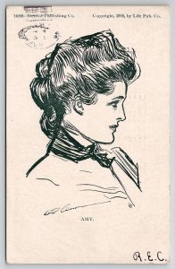 Pretty Woman Amy by Charles Dana Gibson Sketch Style Profile Art Postcard G28