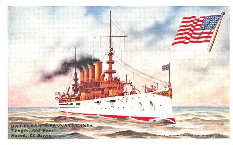 U.S.S. Battleship Pennsylvania Early Postcard