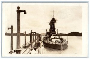 c1920's USS Colorado Panama Canal View US Navy Warship RPPC Photo Postcard