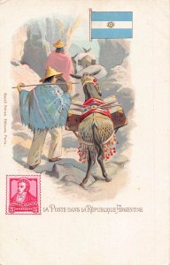 Argentina Poste Flag Native Men Ethnic Donkey Stamp vintage postcard B908