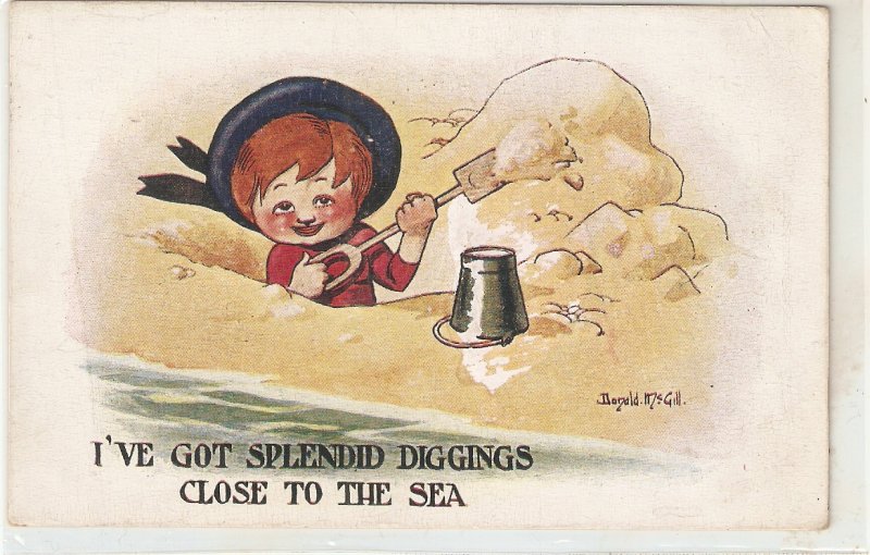Donald McGill. I've got splemdid diggings.... Humorous vintage postcard