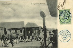 PC MADAGASCAR, TANANARIVE, LES QUATRE CHEMINS, Vintage Postcard (b37975)