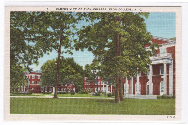 Elon College Campus View North Carolina linen postcard