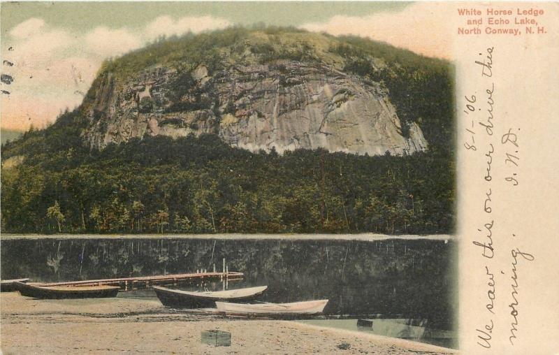 North Conway New Hampsire~White Horse Lodge~Echo Lake~Docked Rowboats~1906