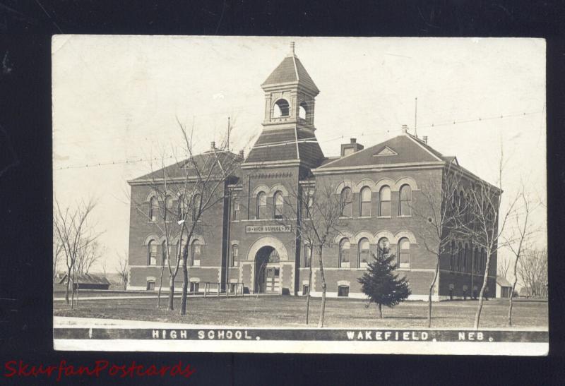 RPPC WAKEFIELD NEBRASKA HIGH SCHOOL BUILDING VINTAGE REAL PHOTO POSTCARD 1910